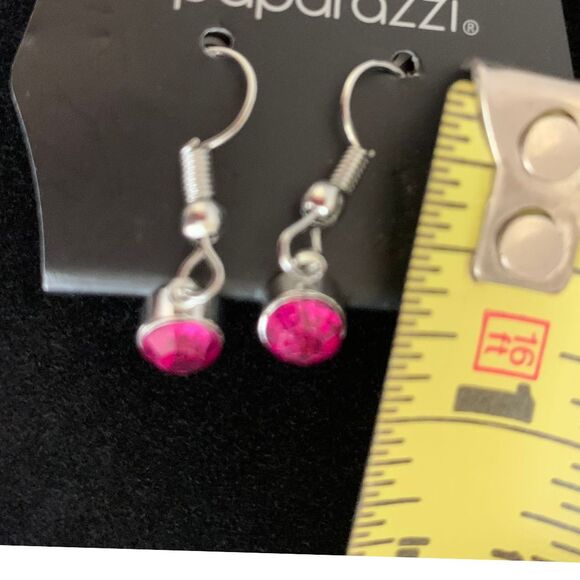 Paparazzi Jewelry Silver Tone Necklace & Earrings with Pink Rhinestones - Picture 7 of 7
